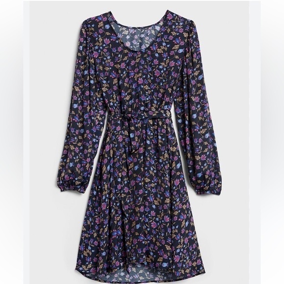 Banana Republic PUFF-SLEEVE FIT-AND-FLARE DRESS Navy Size XS - Picture 1 of 4